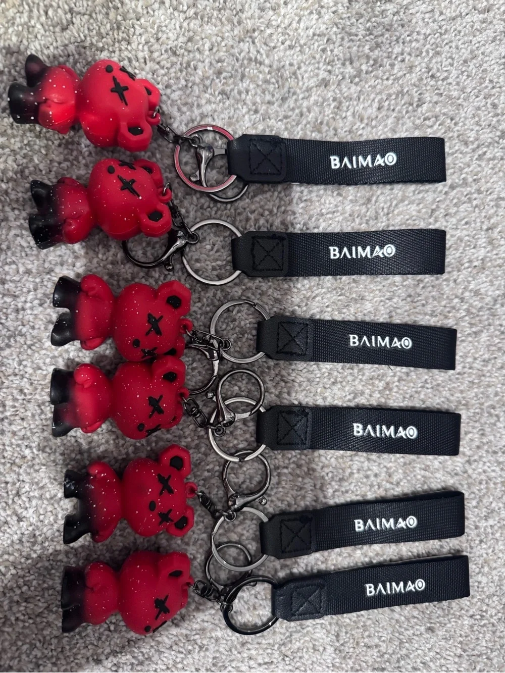 Kids Red Bear Keychain Strap - Set of 6